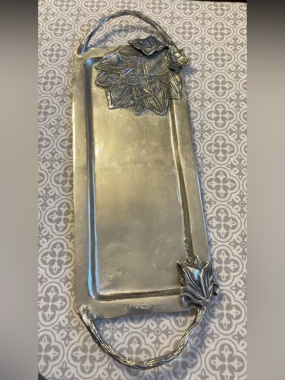 Decorative Silver Floral Metal Serving Tray